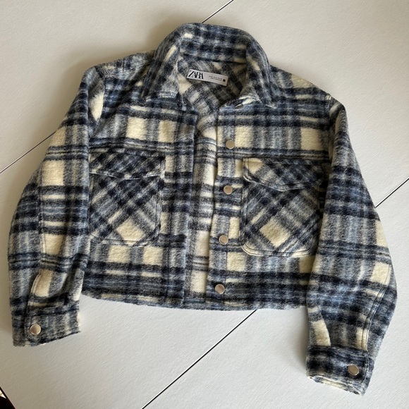 Zara Blue/Cream/Gray Plaid Shacket Size M - Picture 2 of 8